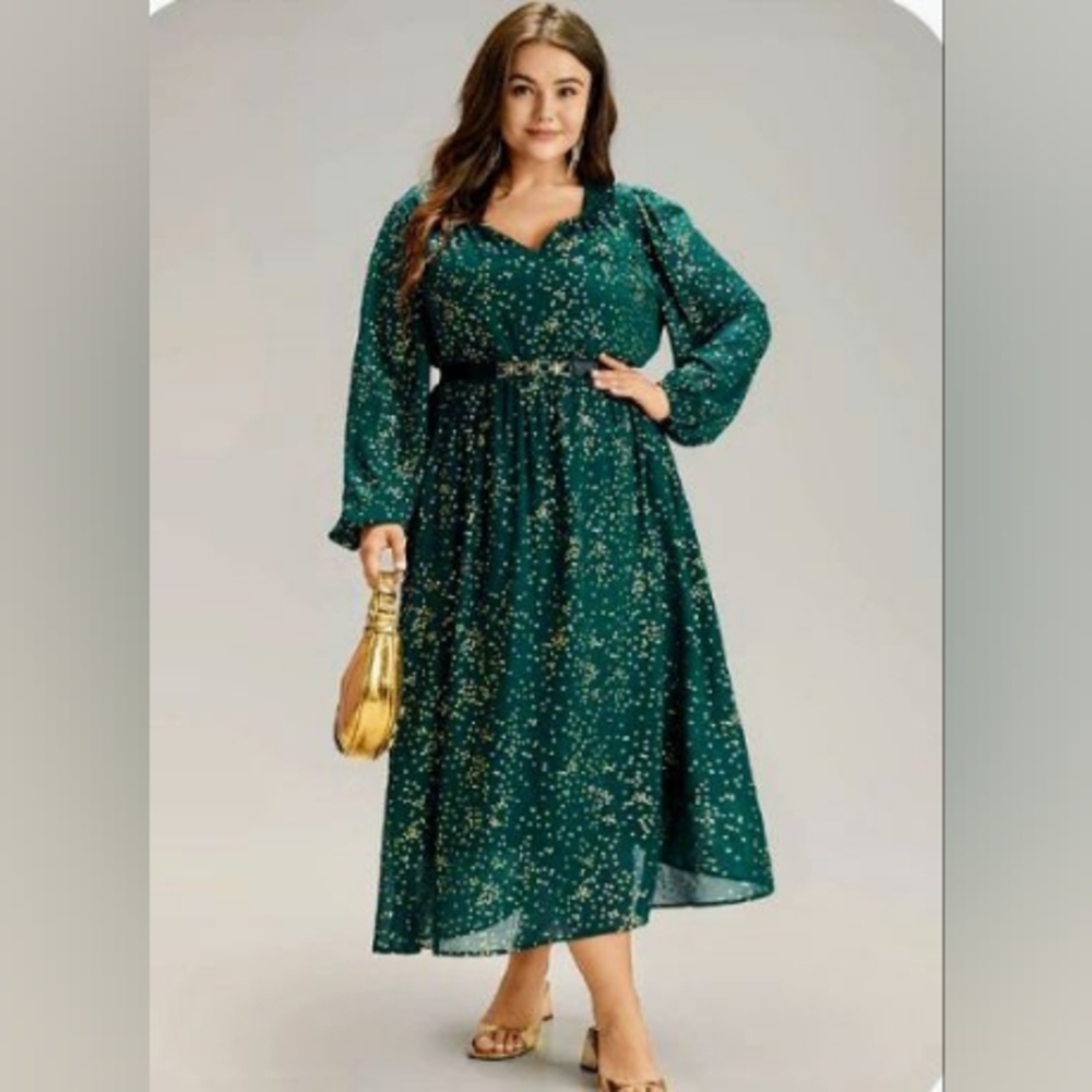 BloomChic Emerald and Gold Long Sleeve Dress